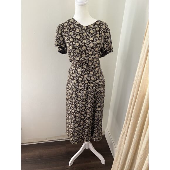 Vintage 90s Talbots Petite Pure Silk Brown Floral Cottagecore Skirt Midi Size 4 - Picture 6 of 6